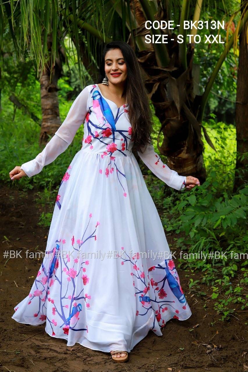 Exquisite floral dress - white indian gown - party wear gown - indian dress for women