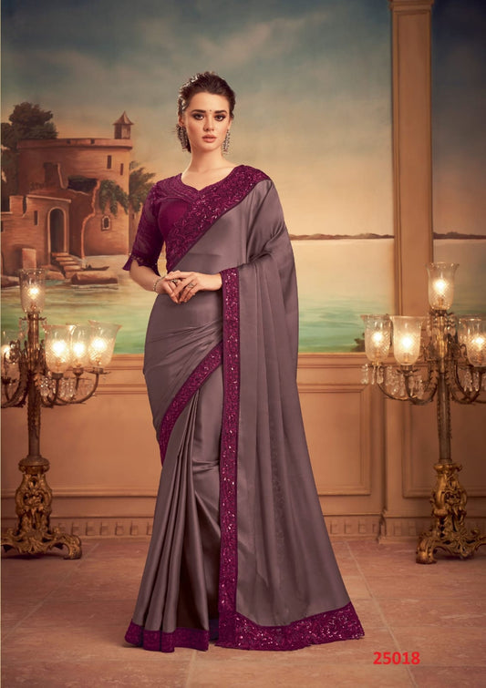 Silky soft purple designer saree - party wear saree, wedding saree with designer blouse piece
