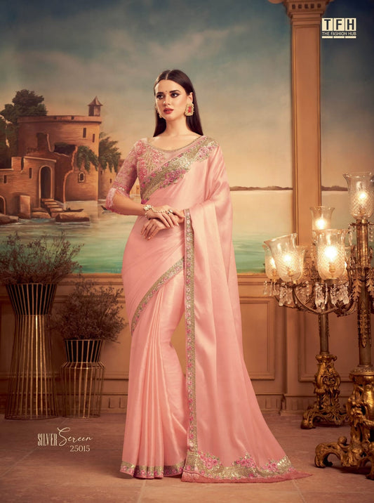 Onion Pink - Pure soft satin silk saree Designer saree, party wear, wedding wear saree, luxury designer saree