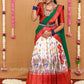 Charming Off white kalamkari half saree paired with a wonderful golden zari pink Duppata, pattu lehenga