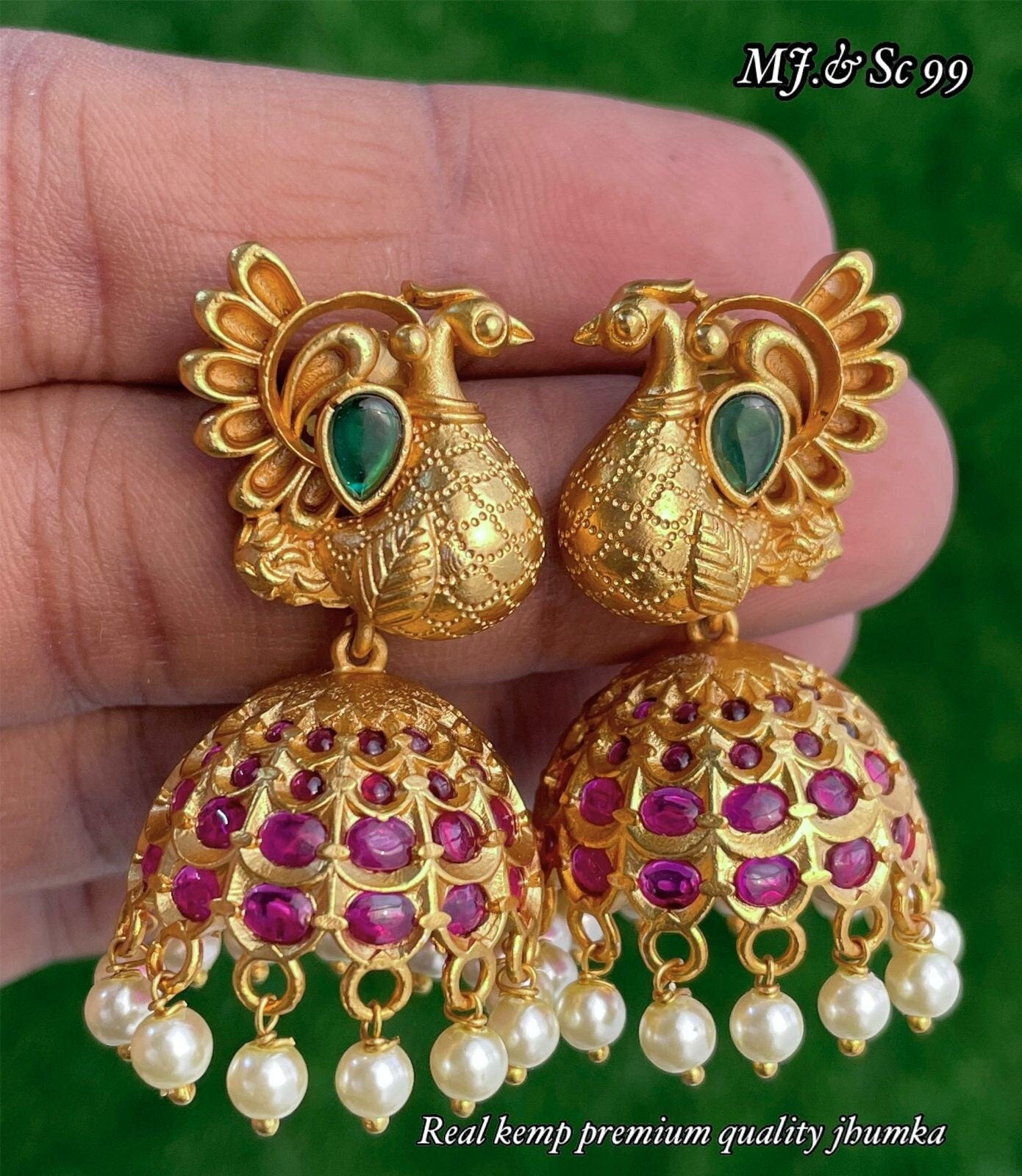 Real kemp stone premium jhumka | indian Jewellery Jimiki set | Indian earrings  UK