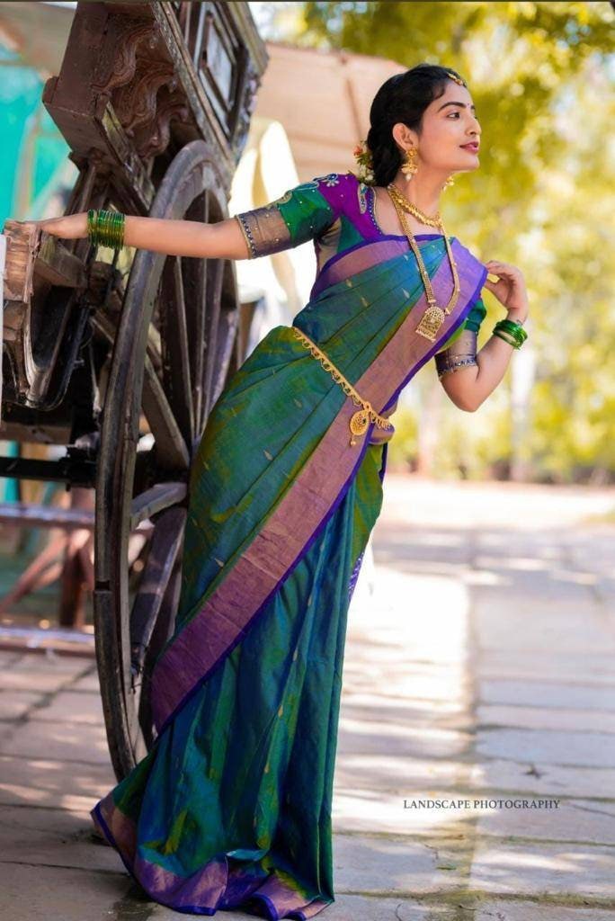 Purple and yellow pure Uppada Silk Pattu Saree, Wedding Saree, Pure silk saree, handwoven silk saree, two tone saree for woman