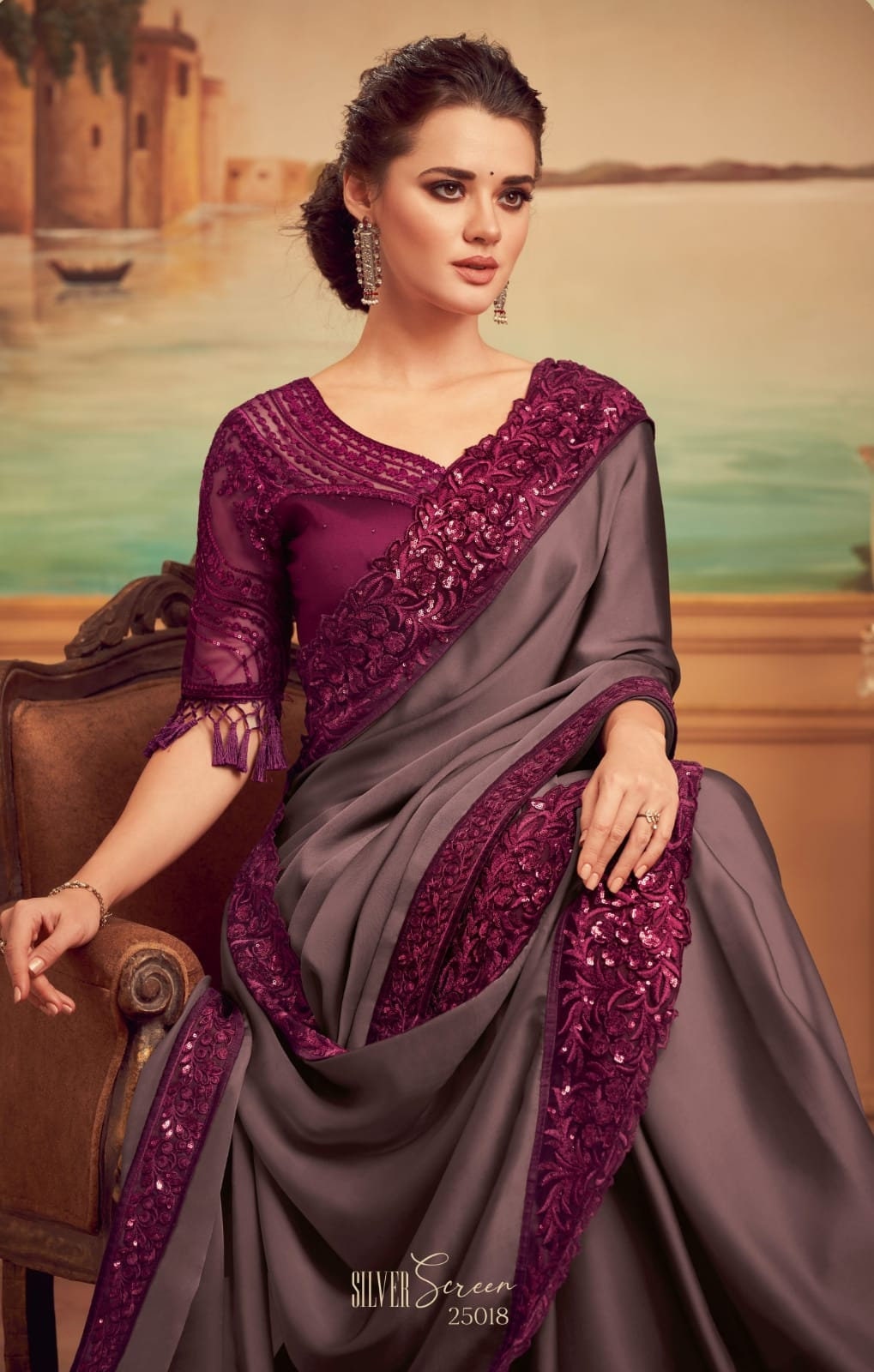 Silky soft purple designer saree - party wear saree, wedding saree with designer blouse piece