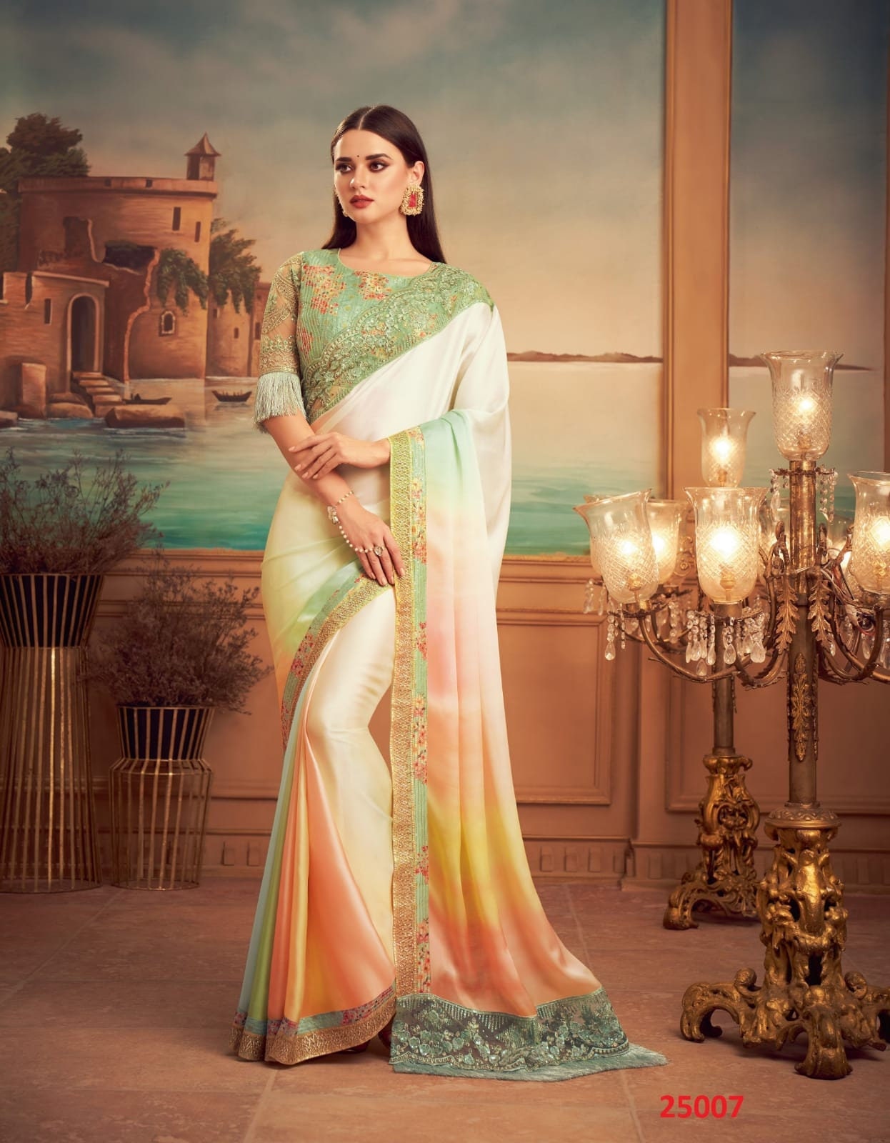 Pastel green saree - Pure soft satin silk saree Designer saree, party wear, wedding wear saree, luxury designer saree