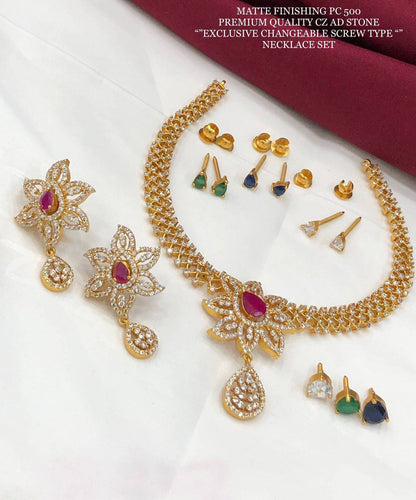 Premium quality CZ AD stone changeable necklace jewellery set, indian wedding jewellery, indian gold jewellery, jewellery for wedding