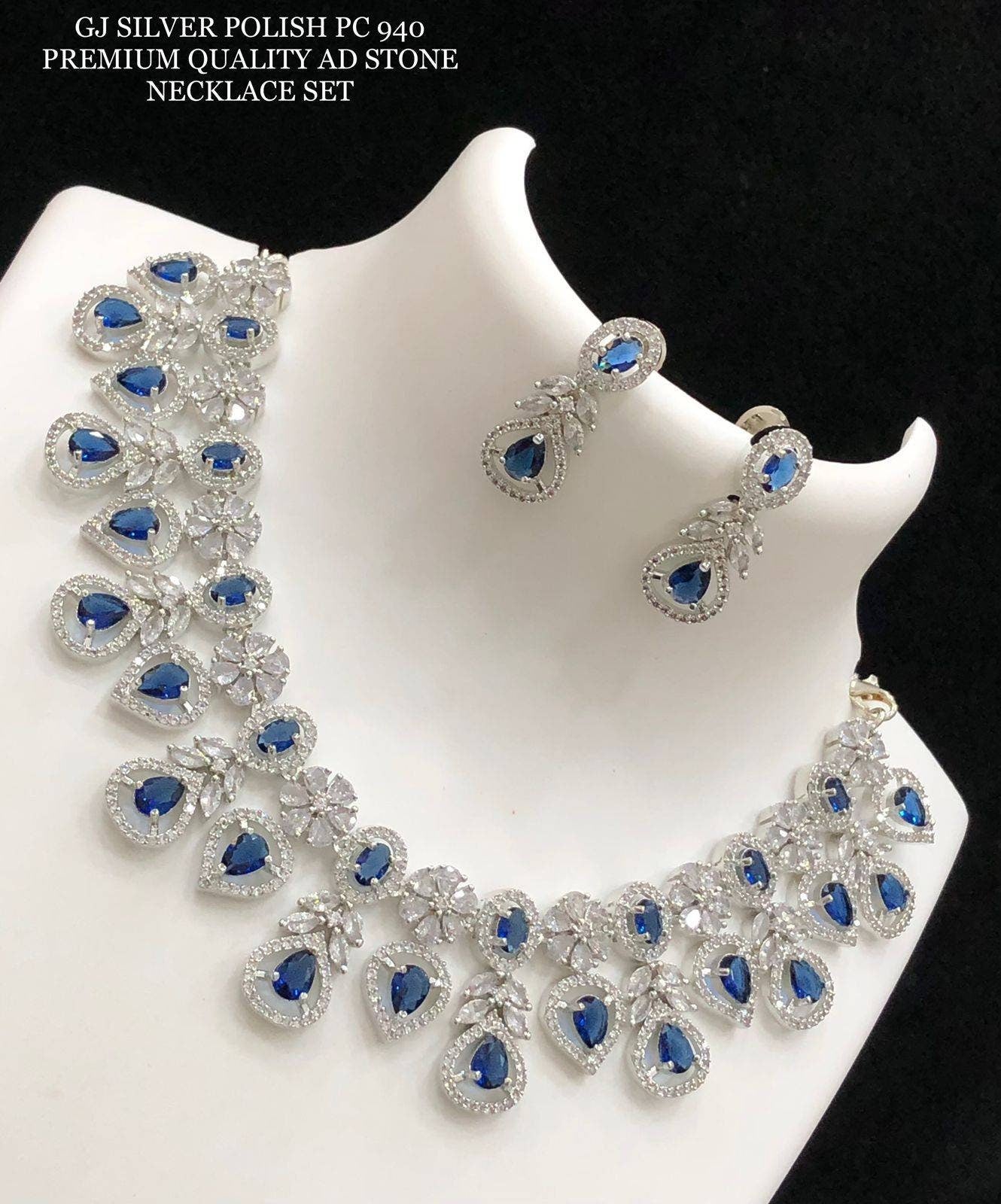 GJ silver polish premium quality AD stone necklace jewellery set, indian wedding jewellery, indian gold jewellery, jewellery for wedding