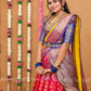 Rani Pink and yellow Pattu lehenga indian traditional halfsaree