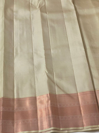 Pastel colour with zari waving Bridal pure kanchipuram silk saree - wedding silk - soft silk saree - silk mark certified