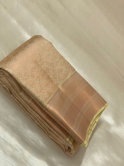 Pastel colour with zari waving Bridal pure kanchipuram silk saree - wedding silk - soft silk saree - silk mark certified
