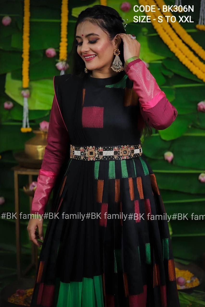 Black Pattu Gown- indian traditional dress - party wear gown - floor length gown - silk gown