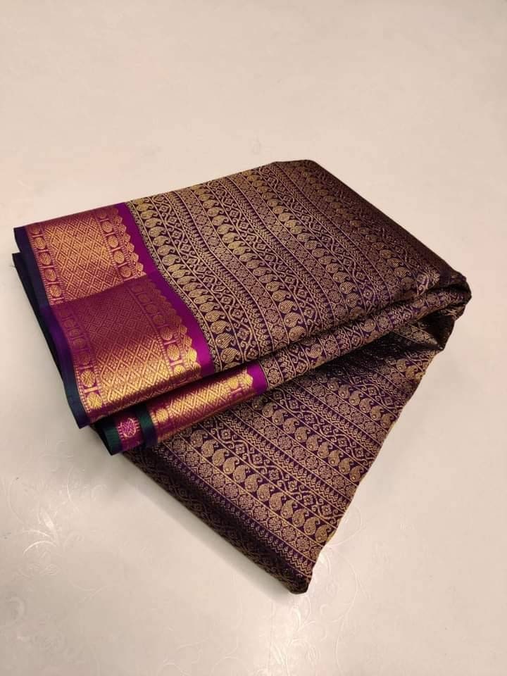 Purple Pure Kanchipuram Silk Saree with 2gram gold pure Antique zari Handloom kanchipuram - silk mark certified - bridal saree