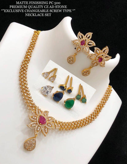 Premium quality CZ AD stone changeable necklace jewellery set, indian wedding jewellery, indian gold jewellery, jewellery for wedding