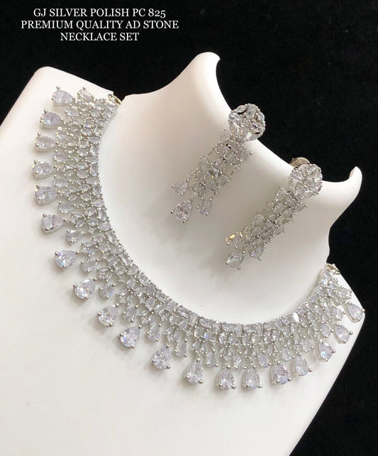 GJ silver polish premium quality AD stone necklace jewellery set, indian wedding jewellery, indian silver jewellery, bridal jewellery