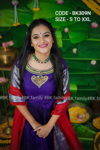 Black and silver Pattu Gown - indian traditional dress - party wear gown - floor length gown