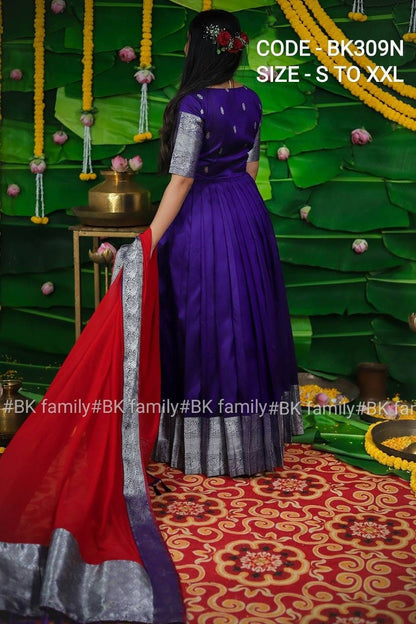 Black and silver Pattu Gown - indian traditional dress - party wear gown - floor length gown
