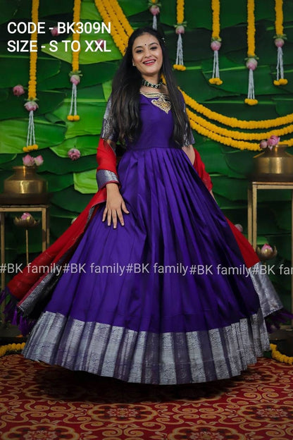 Black and silver Pattu Gown - indian traditional dress - party wear gown - floor length gown